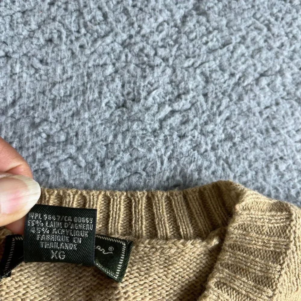 NEW Vintage Eddie Bauer Sweater Mens Extra‎ Large Beige Lambs Wool Smart Fabric